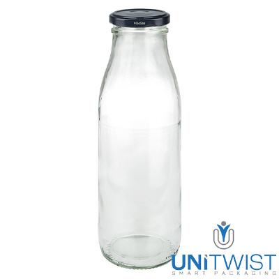 Bild 500ml Glasflasche + BioSeal Deckel schwarz UNiTWIST