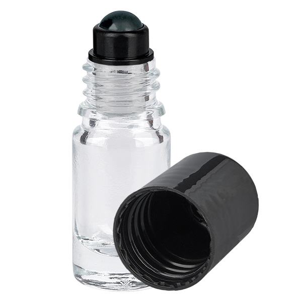 5ml Mini Glasflasche Klarglas + schwarzer Schraubverschluss