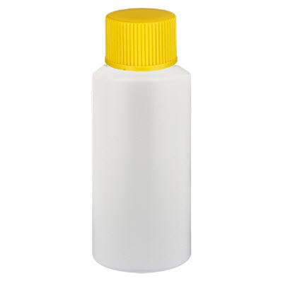 Bild Apothekenflasche HDPE 25ml weiss, mit gelbem SV