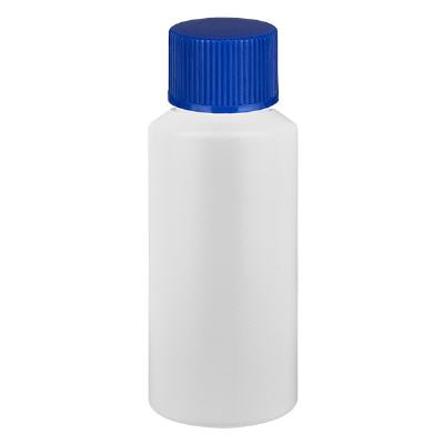 Bild Apothekenflasche HDPE 30ml weiss, mit blauem SV
