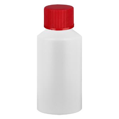 Bild Apothekenflasche HDPE 50ml weiss, mit rotem SV
