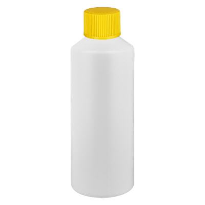Bild Apothekenflasche HDPE 100ml weiss, mit gelbem SV