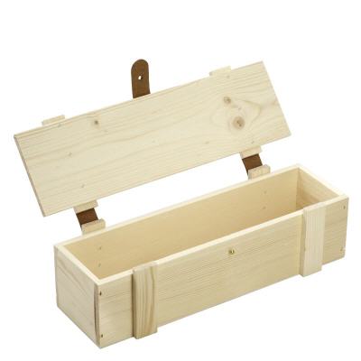 Bild Holzbox mit Klappdeckel u Lederbeschlägen 34x9x9cm